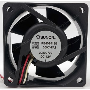 SUNON PE60251B3-000C-FA9 12V 2.37W 3wires Cooling Fan