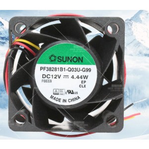 SUNON PF38281B1-Q03U-G99 PF38281B1Q03UG99 12V 4.44W 3wires Cooling Fan 