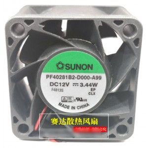 SUNON PF40281B2-D000-A99 12V 3.44W 2wires Cooling Fan