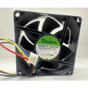 SUNON PF80251B1-0000-S99 12V 4.1W 4wires Cooling Fan 
