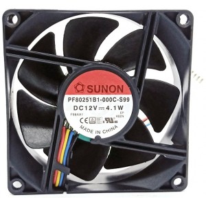 SUNON PF80251B1-000C-S99 12V 4.1W 4wires Cooling Fan