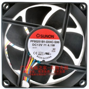 SUNON PF80251B1-D04C-S99 12V 4.1W 4wires Cooling Fan