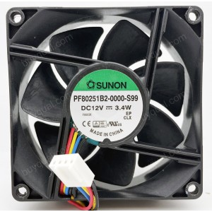 SUNON PF80251B2-0000-S99 12V 3.4W 4wires cooling fan - New