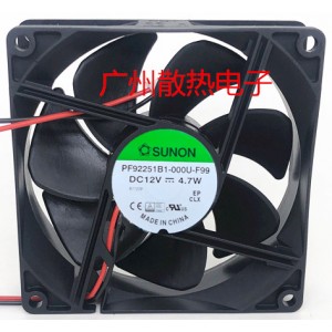 SUNON PF92251B1-000U-F99 12V 4.7W 2wires Cooling Fan 