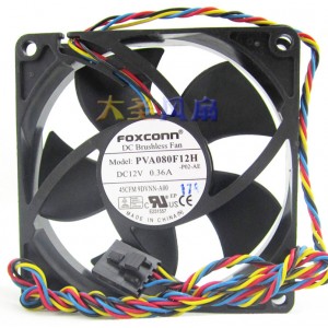 FOXCONN PVA080F12H 12V 0.36A 4wires Cooling Fan