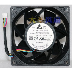 Delta QFR0912EHE 12V 0.90A 4wires Cooling Fan