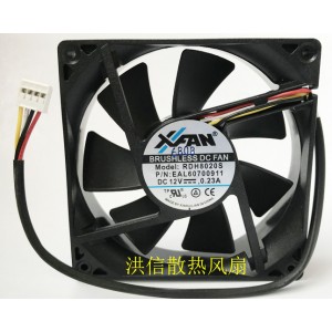 XFANS RDH8020S 12V 0.23A 4wires Cooling Fan 