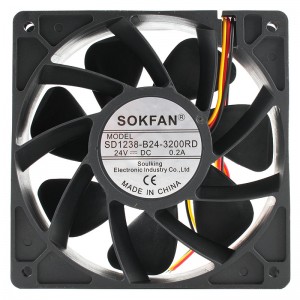 SOKFAN SD1238-B24-3200RD SD1238B243200RD 24V 0.2A 3wires Cooling Fan 