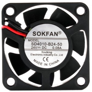 SOKFAN SD4010-B24-50 SD4010B2450 24V 0.08A 2wires Cooling Fan 