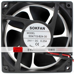 SOKFAN SD4715-B24-30 24V 0.25A 2wires cooling fan