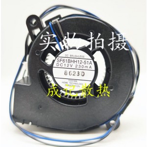 Toshiba SF61BHH12-51A 12V 230mA 3wires Cooling Fan 