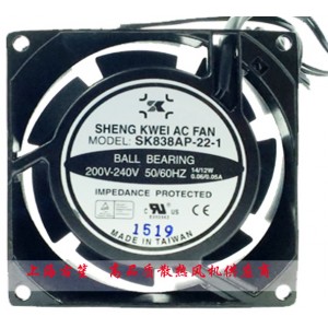 ShengKwei SK838AP-22-1 200-240V 0.06/0.05A 14/12W 2wires Cooling Fan 