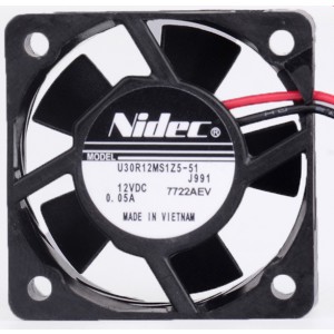 NIDEC U30R12MS1Z5-51 12V 0.05A 2wires Cooling Fan