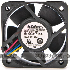 NIDEC U40R12MS1B5-57K09 12V 0.04A 4wires Cooling Fan