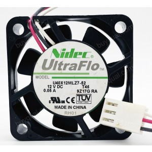 NIDEC U04X12MLZ7-51 12V 0.05A 2wires Cooling Fan 