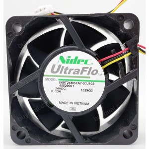 NIDEC U60T24MS7A7-53J102 24V 0.13A 3wires Cooling Fan