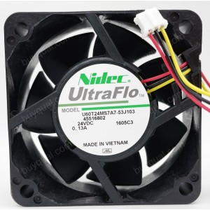NIDEC U60T24MS7A7-53J103 24V 0.13A 3wires Cooling Fan