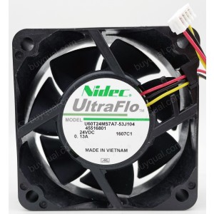 NIDEC U60T24MS7A7-53J104 24V 0.13A 3wires Cooling Fan