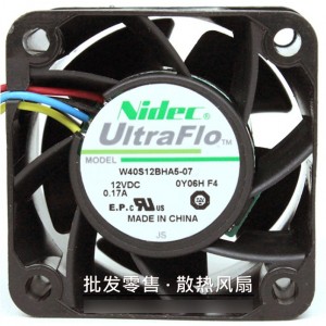Nidec W40S12BHA5-07 12V 0.17A 4wires Cooling Fan 