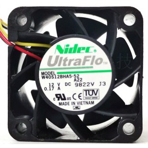 Nidec W40S12BHA5-52 12V 0.17A 3wires Cooling Fan
