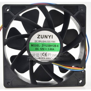 ZUNYI ZY1238H12B-6 12V 1.6A 4wires Cooling Fan 